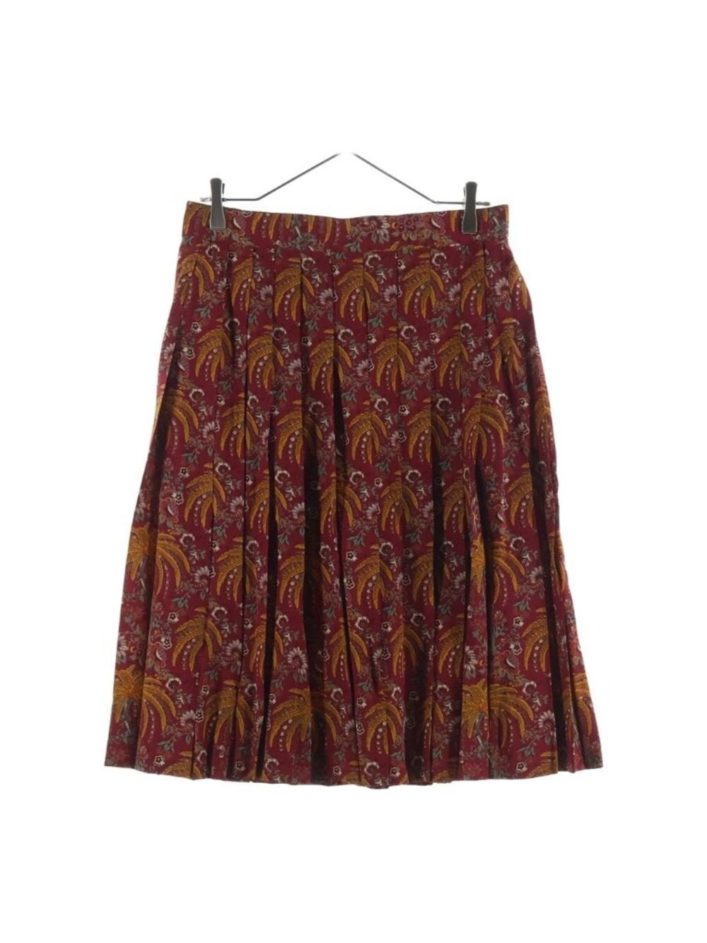Hermes Pleated Skirt Paisley Pattern Silk Red 42
